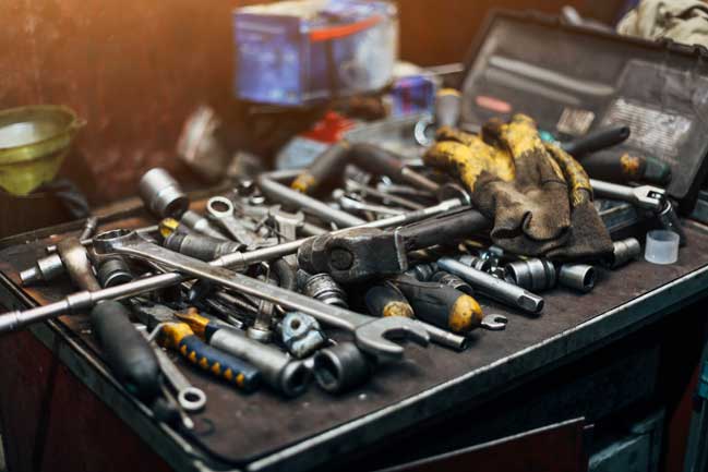 Assortment of tools for car repairs
